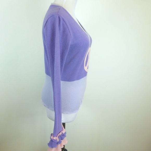 DEBORAH LINDQUIST rare CASHMERE PEACE SWEATER M one of a kind designer v neck - Picture 7 of 8